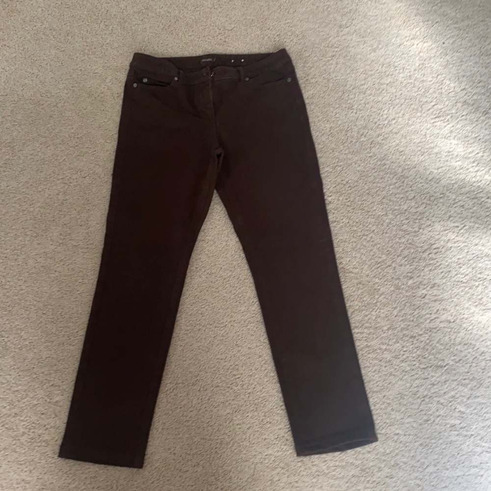 Dark brown J Mclaughlin denim jeans.